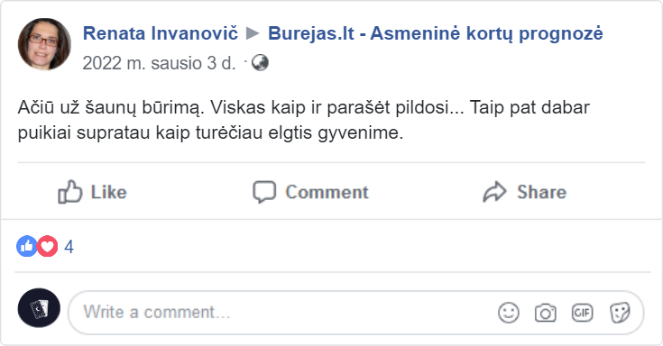 Renatos atsiliepimas apie būrimą